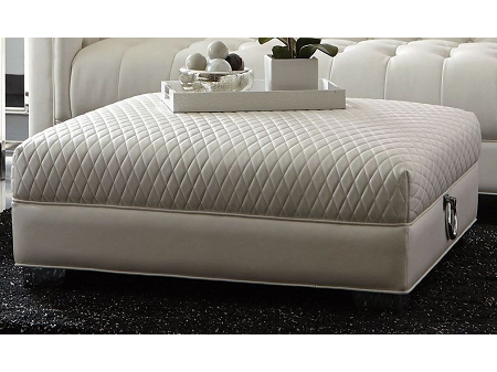 Bonded Leather Ottoman In White, Bonded Leather Ottoman