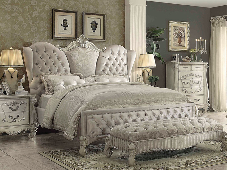 King Sleigh Bed In Ivory Velvet, Versailles King Sleigh Bed
