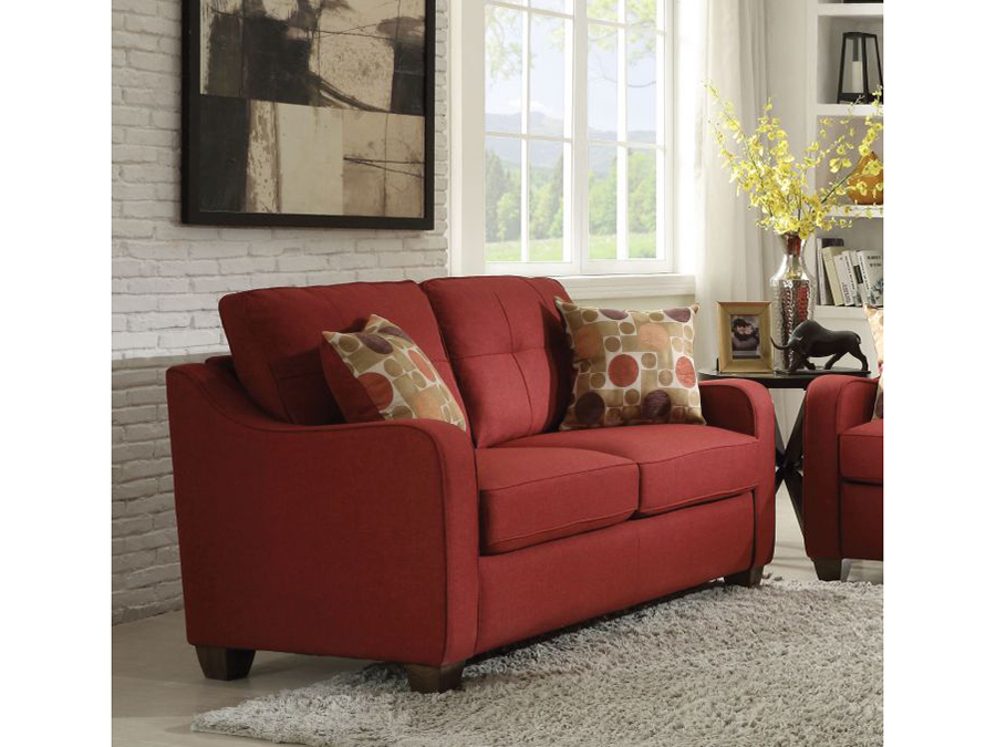 Cleavon Red Fabric Sofa Set For