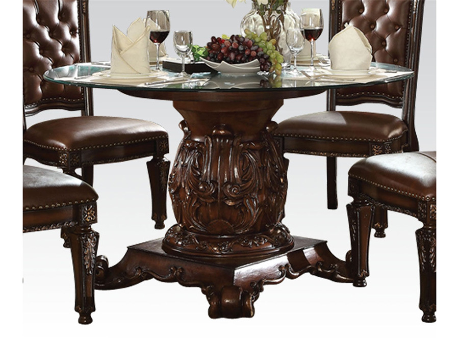 Vendome Round Glass Top Dining Table In, Round Cherry Wood Dining Table And Chairs