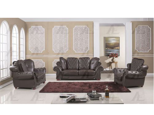 3pcs Dark Brown Faux Leather Sofa Set