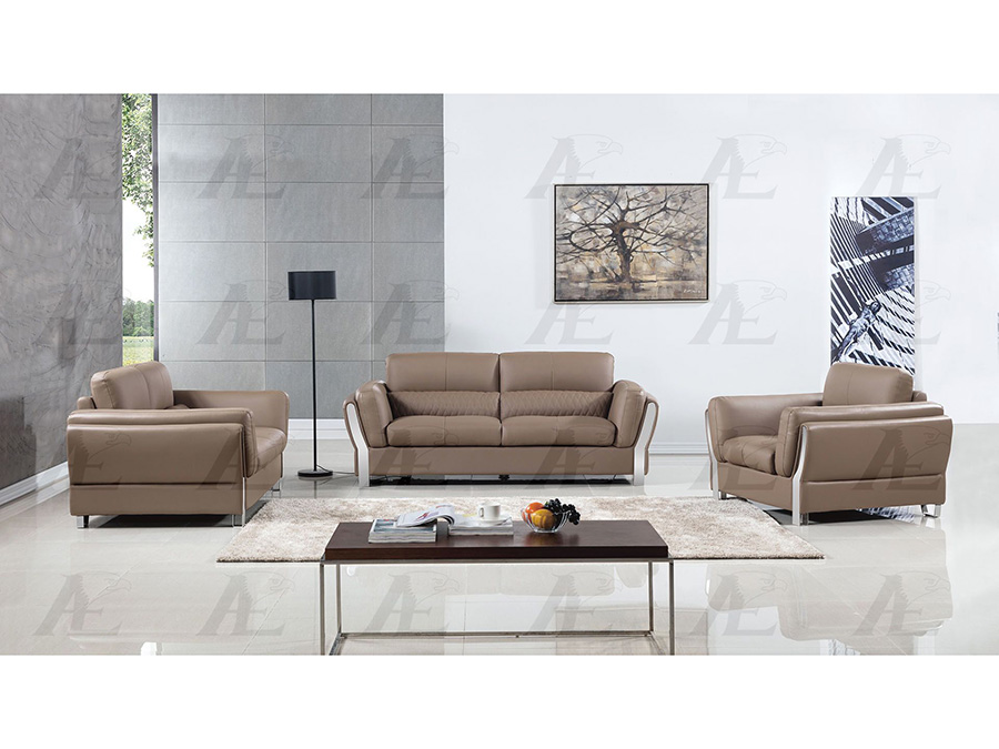 3pcs Taupe Microfiber Leather Sofa Set, Microfiber And Leather Couch