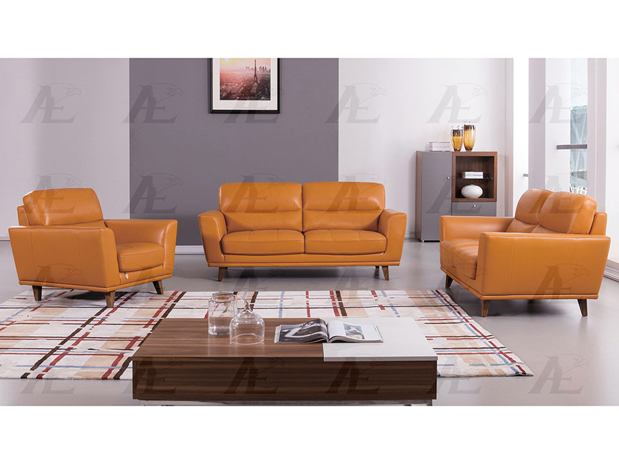 Orange Leather Sofa Set For