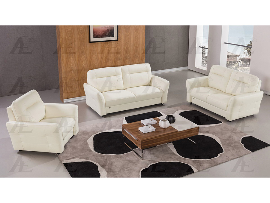White Leather Sofa Set For