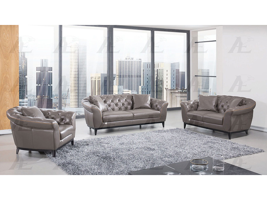 Taupe Full Leather Sofa Set For