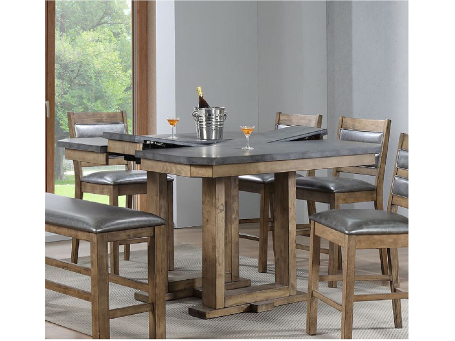 Counter Height Dining Set With Leaf Top, Rustic Grey Counter Height Dining Table Set