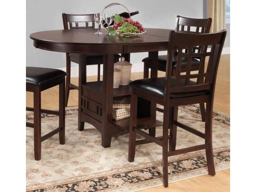 Mission Round Storage Leaf Counter, Round Counter Height Dining Table With Leaf