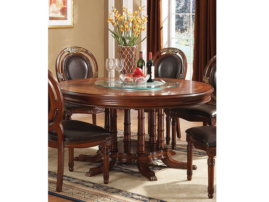 Round Dining Table In Brown Cherry, Cherry Wood Round Dining Room Table