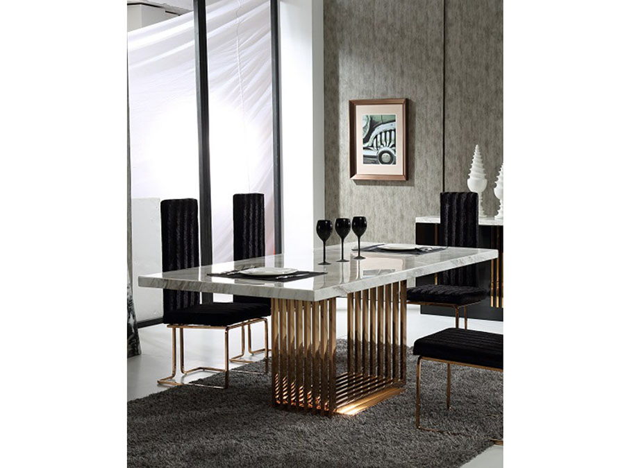 Marble Rosegold Dining Table, Rose Gold Dining Room Set