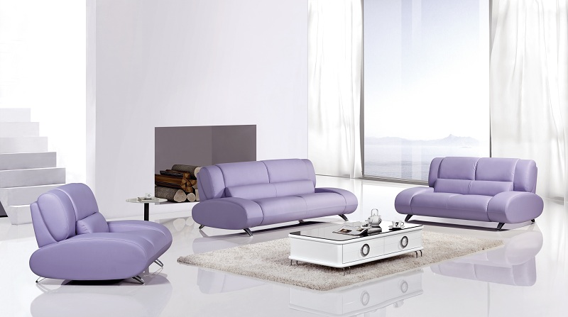 Modern 3pcs Purple Leather Sofa Set, Plum Leather Sofa