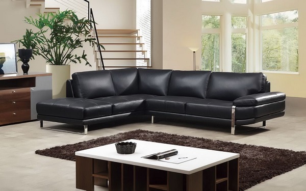 Modern Black Italian Leather Sectional, Modern Black Leather Sectional Living Room Furniture