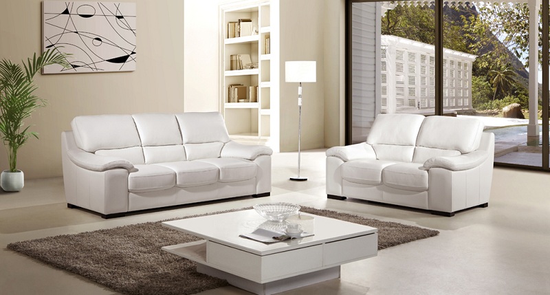 Modern 2pcs White Italian Leather Sofa