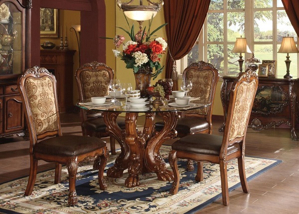 Dresden Cherry Oak Glass Round Dining, Cherry Wood Round Dining Room Table