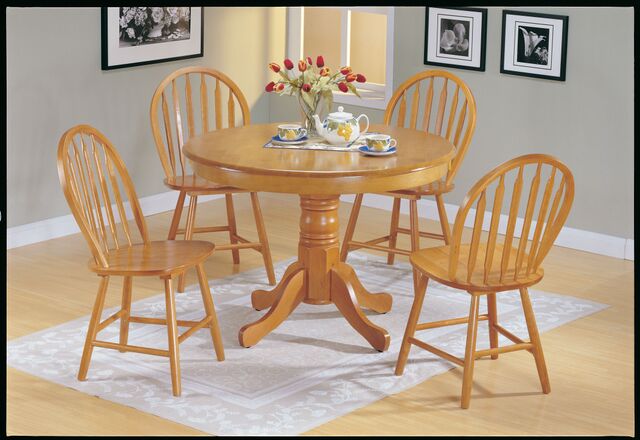 Farmhouse 5pcs Oak Wood Round Dining, Casual Round Dining Table And Chairs