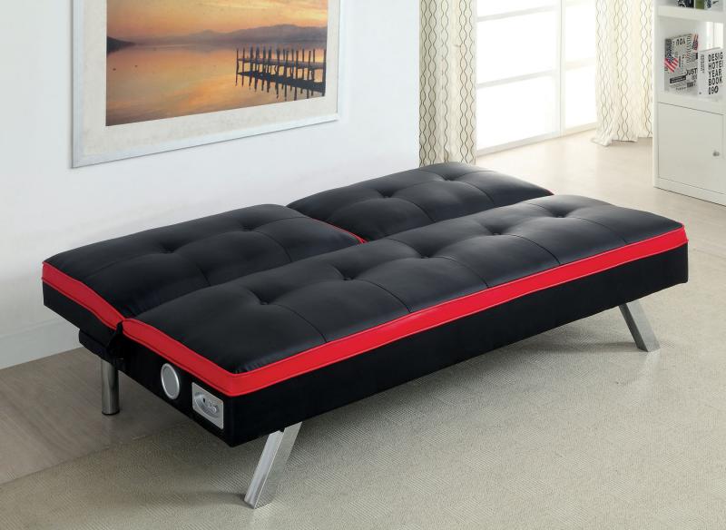 Harley Black Red Leatherette Futon Sofa