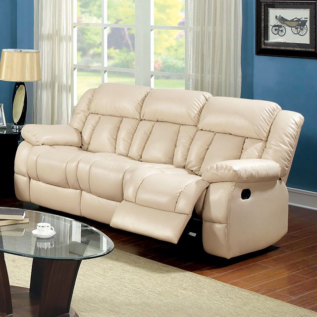 Ivory Bonded Leather Recliner Sofa Set, Ivory Color Leather Sofa