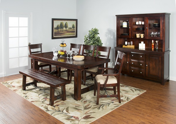 Vineyard Rustic Mahogany Wood Rectangle, Vineyard Dining Room Furniture Sets