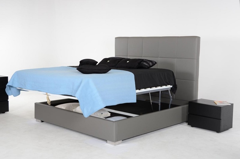 Grey Eco Leather Cal King Bed W Lift, Grey King Bed With Storage Underneath