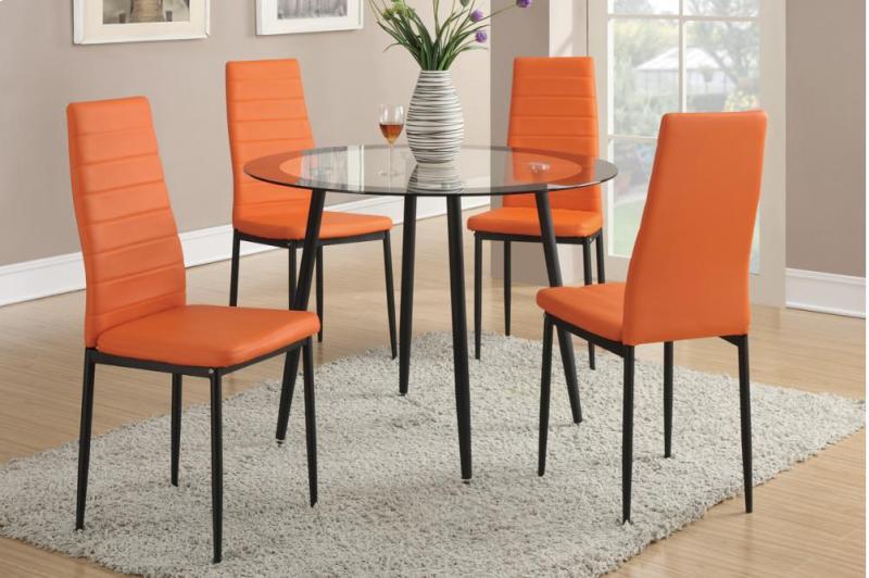 4pcs Black Orange Leather Dining Chair, Orange Leather Dining Set