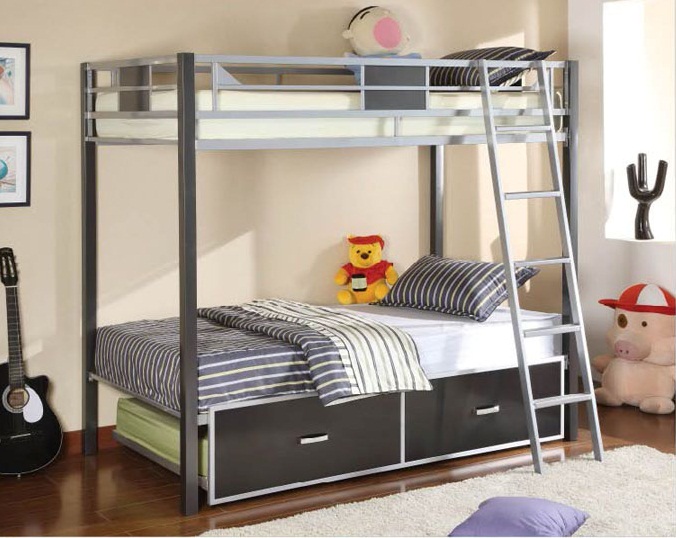 Cletis Contemporary Silver Metal, Contemporary Bunk Beds With Drawers