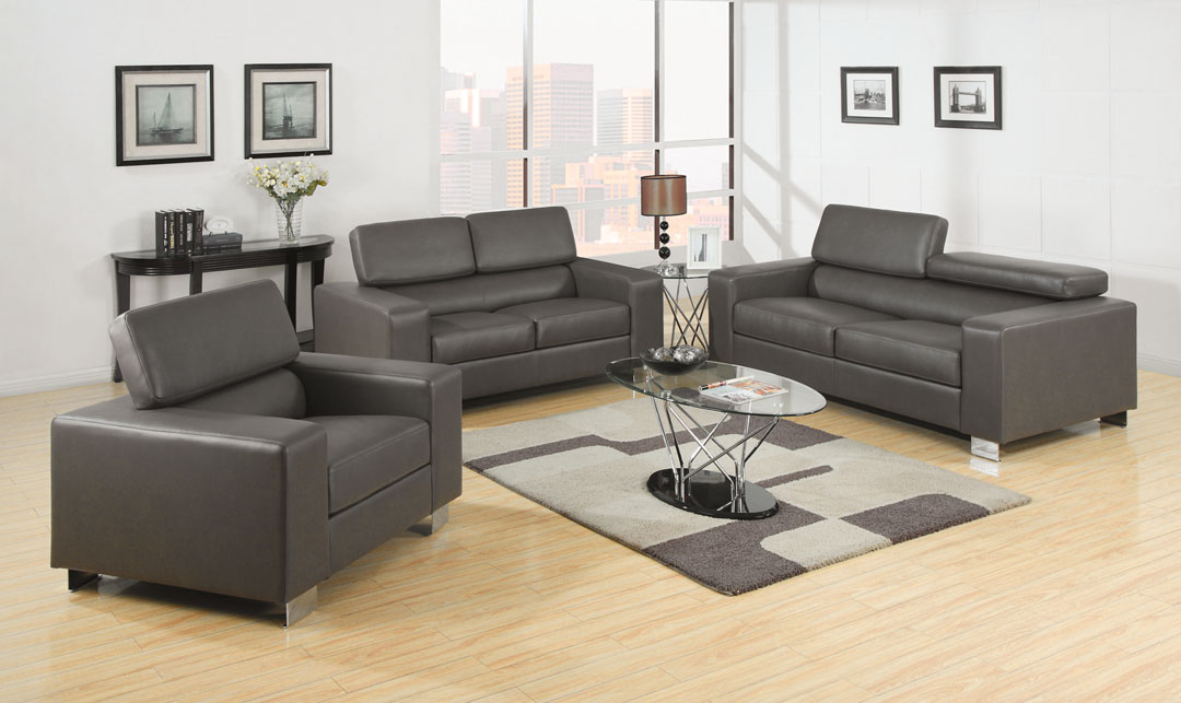 Makri Gray Sofa Set For, 3 Piece Grey Leather Sofa Set