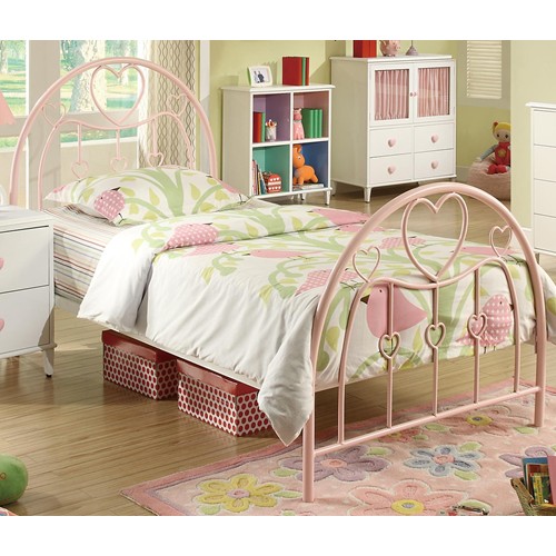 Pink Twin Metal Bed With Heart Motifs, Pink Twin Bed Frame